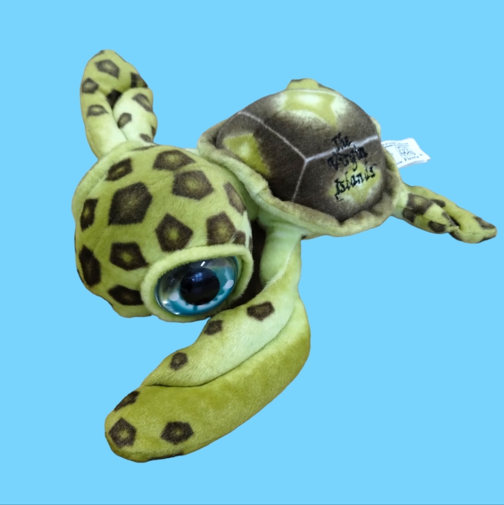 Plush Blue Eyed Baby Sea Turtle Yellow & Brown Spots